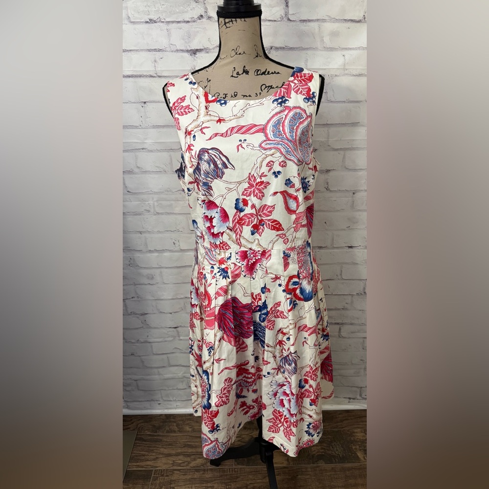 Talbots Cream Floral‎ Fit And Flare Size 12 Dress Sleeveles Wedding Guest